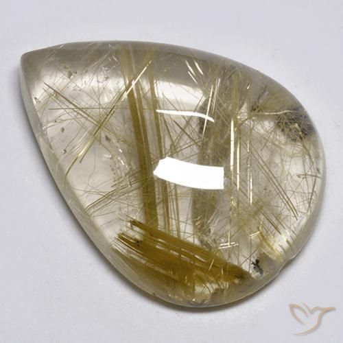 Quartzo Rutilo Castanho Dourado Muito Claro Natural 17.23ct, Formato de pêra, Transparente