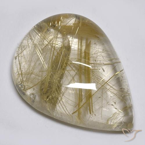 Quartzo Rutilo Castanho Dourado Muito Claro Natural 17.23ct, Formato de pêra, Transparente
