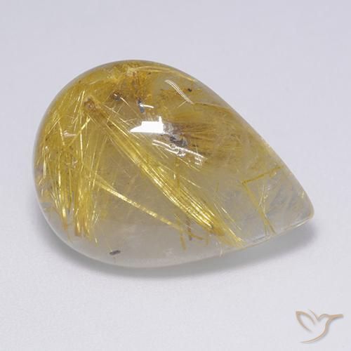 Quartzo Rutilo ouro médio Natural 16.01ct, Formato de pêra, Translúcido
