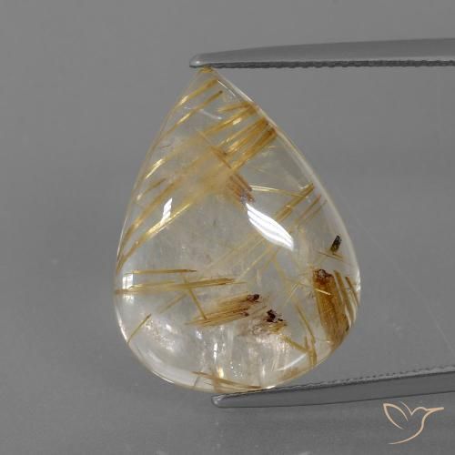 14.70ct Natural Castanho Dourado Muito Claro Quartzo Rutilo, Formato de pêra, Transparente