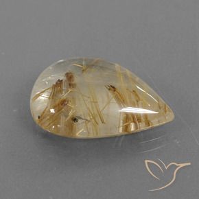 Quartzo Rutilo Castanho Dourado Muito Claro Natural 14.70ct, Formato de pêra, Transparente