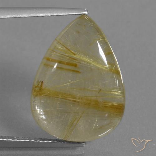 10.78ct Natural Castanho Dourado Muito Claro Quartzo Rutilo, Formato de pêra, Transparente