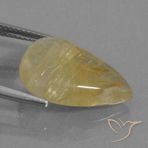 Quartzo Rutilo Amarelo dourado Natural 9.59ct, Formato de pêra, Transparente