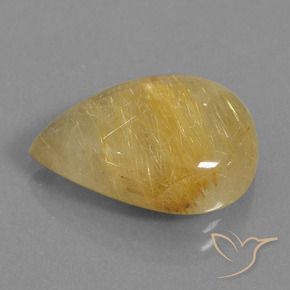 Quartzo Rutilo ouro médio Natural 11.51ct, Formato de pêra, Translúcido