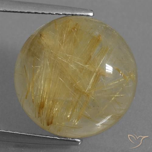 12.19ct Natural Castanho Dourado Muito Claro Quartzo Rutilo, Redondo, Transparente