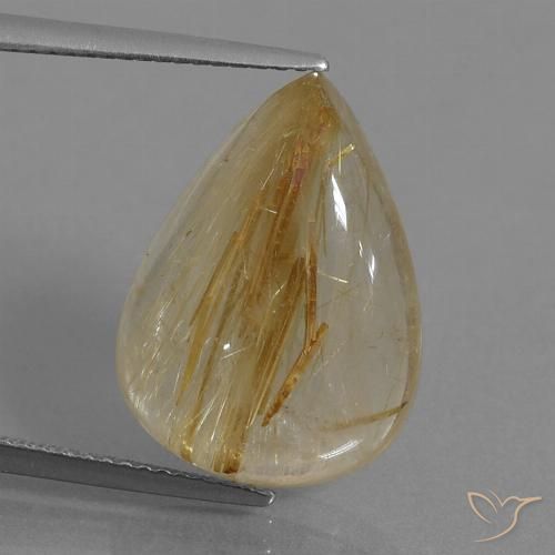 12.39ct Natural Castanho Dourado Muito Claro Quartzo Rutilo, Formato de pêra, Transparente