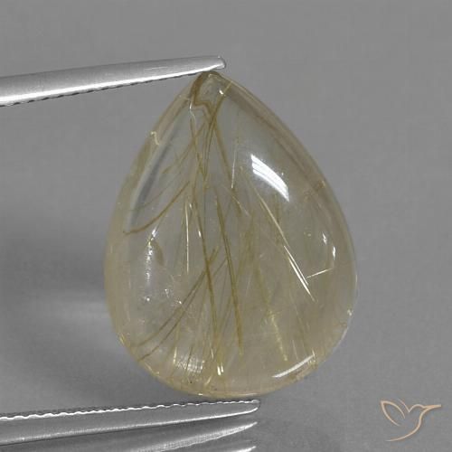 11.83ct Natural Castanho Dourado Muito Claro Quartzo Rutilo, Formato de pêra, Transparente