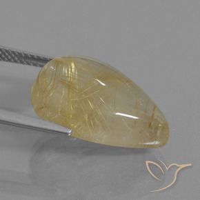 Quartzo Rutilo Castanho Dourado Muito Claro Natural 10.98ct, Formato de pêra, Transparente