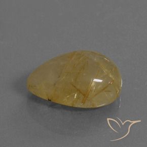 Quartzo Rutilo Castanho Dourado Muito Claro Natural 13.43ct, Formato de pêra, Transparente