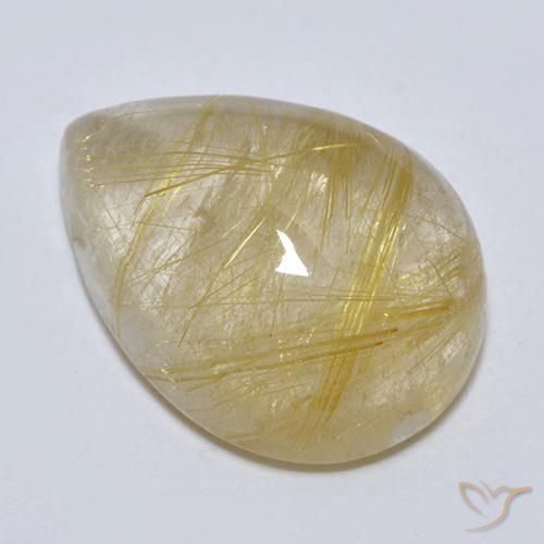 7.56ct Natural amarelo médio Quartzo Rutilo, Formato de pêra, Transparente