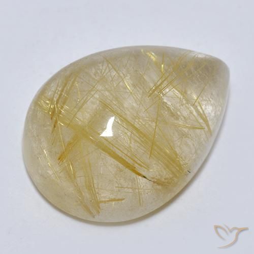 Quartzo Rutilo amarelo médio Natural 7.56ct, Formato de pêra, Transparente