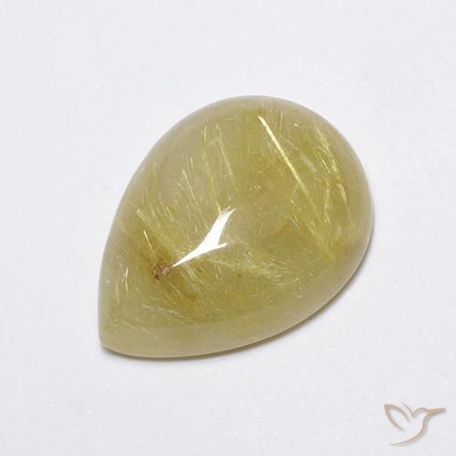 Quartzo Rutilo Amarelo Terroso Claro Natural 7.45ct, Formato de pêra, Translúcido