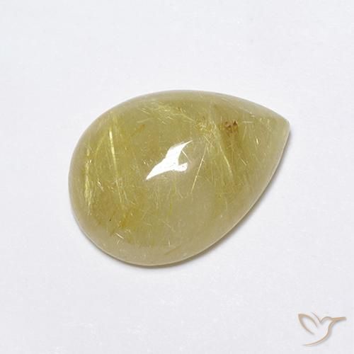 Quartzo Rutilo Amarelo Terroso Claro Natural 7.45ct, Formato de pêra, Translúcido