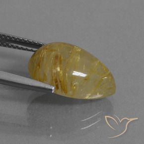 Quartzo Rutilo Amarelo Dijon Natural 6.94ct, Formato de pêra, Translúcido