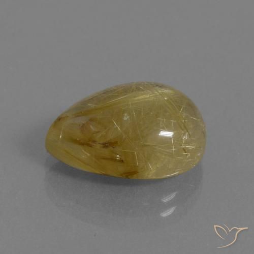 Quartzo Rutilo Castanho Dourado Muito Claro Natural 7.54ct, Formato de pêra, Transparente
