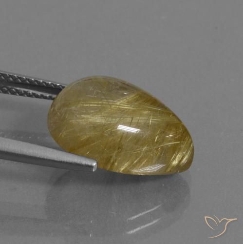 Quartzo Rutilo Castanho Dourado Muito Claro Natural 7.54ct, Formato de pêra, Transparente
