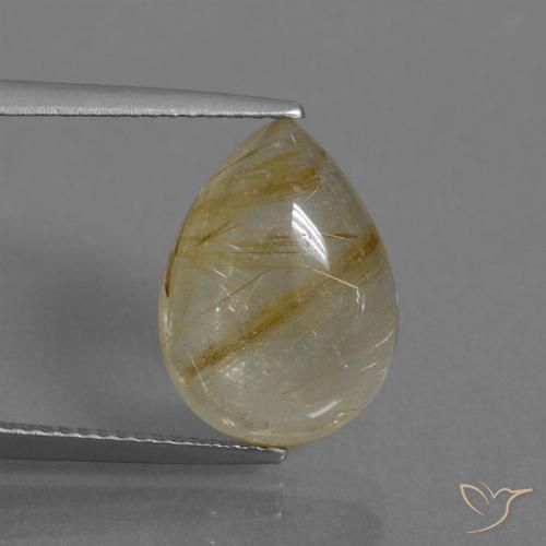 6.12ct Natural Castanho Dourado Muito Claro Quartzo Rutilo, Formato de pêra, Transparente