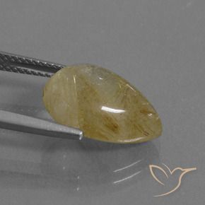 Quartzo Rutilo Castanho Dourado Muito Claro Natural 6.12ct, Formato de pêra, Transparente