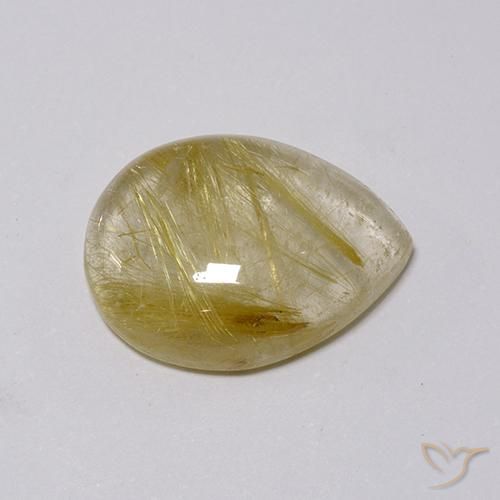 Quartzo Rutilo Castanho Dourado Muito Claro Natural 7.58ct, Formato de pêra, Transparente