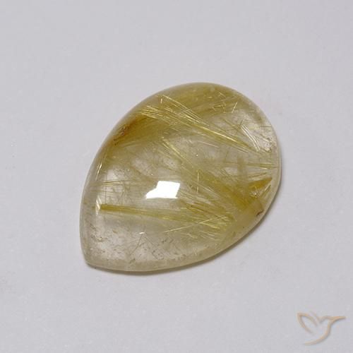 Quartzo Rutilo Castanho Dourado Muito Claro Natural 7.58ct, Formato de pêra, Transparente