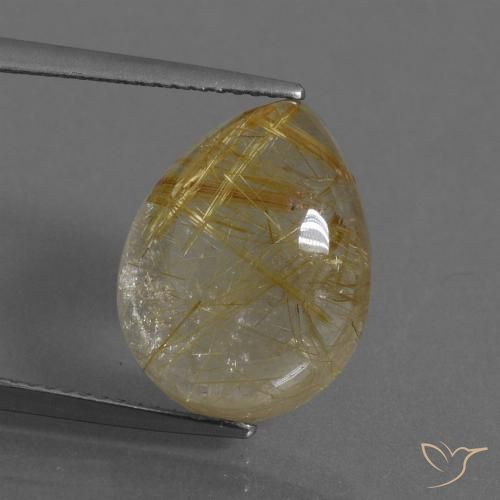 11.11ct Natural Castanho Dourado Muito Claro Quartzo Rutilo, Formato de pêra, Transparente