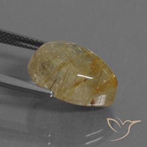 Quartzo Rutilo Castanho Dourado Muito Claro Natural 11.11ct, Formato de pêra, Transparente