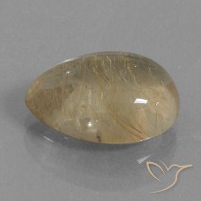 Quartzo Rutilo Castanho Dourado Muito Claro Natural 7.59ct, Formato de pêra, Transparente