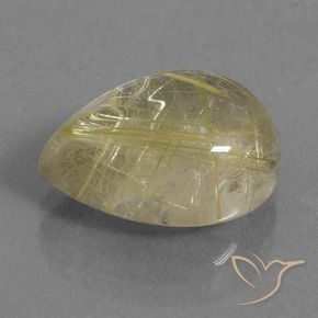 Quartzo Rutilo Amarelo Dijon muito claro Natural 8.32ct, Formato de pêra, Transparente