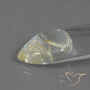 Quartzo Rutilo Amarelo Terroso Claro Natural 8.51ct, Formato de pêra, Transparente