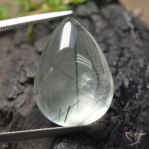 Quartzo Rutilo Luz verde Natural 15.25ct, Formato de pêra, Transparente