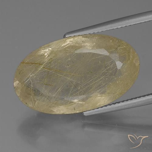 Quartzo rutilado amarelo natural 21,51ct, corte oval, transparente