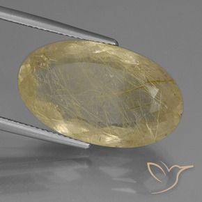 Quartzo rutilado amarelo natural 21,51ct, corte oval, transparente