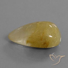 Quartzo Rutilo Amarelo Terroso Natural 22.73ct, Formato de pêra, Translúcido