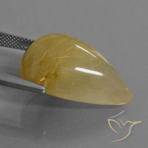 Quartzo Rutilo Amarelo Terroso Natural 22.73ct, Formato de pêra, Translúcido
