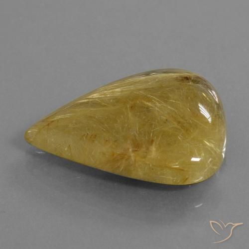 Quartzo Rutilo Amarelo Terroso Natural 25.66ct, Formato de pêra, Translúcido