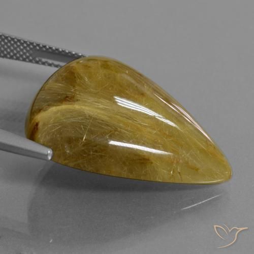 Quartzo Rutilo Amarelo Terroso Natural 25.66ct, Formato de pêra, Translúcido