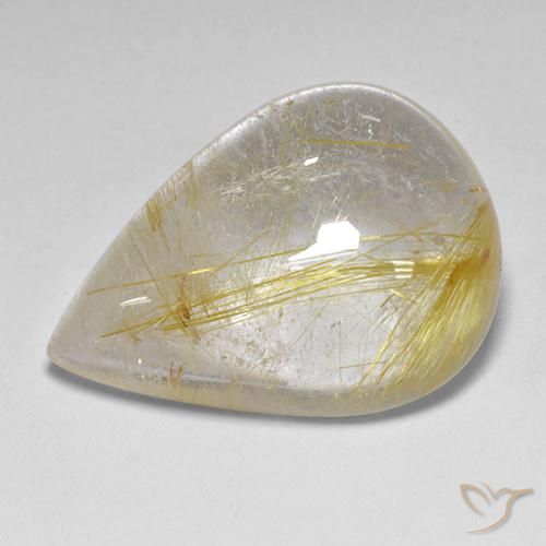 Quartzo Rutilo Amarelo Terroso Natural 12.23ct, Formato de pêra, Transparente