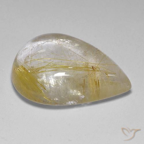 Quartzo Rutilo Amarelo Terroso Natural 12.23ct, Formato de pêra, Transparente