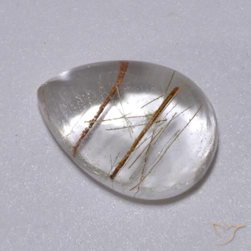 Quartzo Rutilo Marrom Quente Natural 2.49ct, Formato de pêra, Transparente