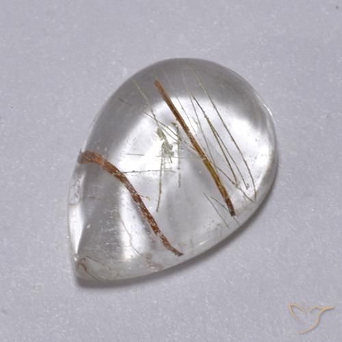 Quartzo Rutilo Marrom Quente Natural 2.49ct, Formato de pêra, Transparente