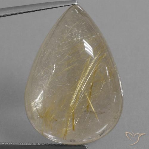 34.22ct Natural amarelo quente Quartzo Rutilo, Formato de pêra, Transparente
