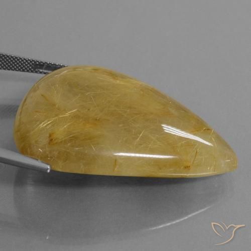 Quartzo Rutilo Amarelo dourado Natural 96.56ct, Formato de pêra, Translúcido