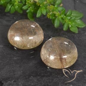 Pedras preciosas de Quartzo Rutilo Castanho Tawny Muito Claro natural de 7.14 ct, Redondo, Transparente