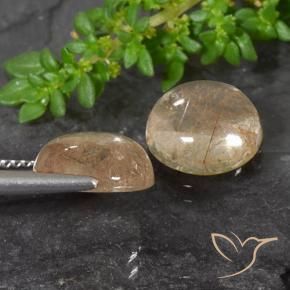 Pedras preciosas de Quartzo Rutilo Castanho Tawny Muito Claro natural de 7.14 ct, Redondo, Transparente