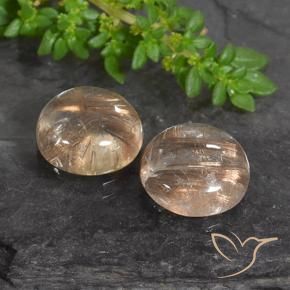 Pedras preciosas de Quartzo Rutilo Castanho Tawny Muito Claro natural de 7.24 ct, Redondo, Transparente