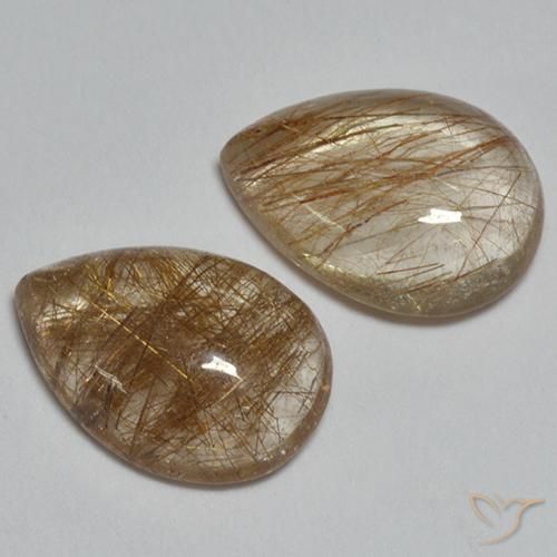 Pedras preciosas de Quartzo Rutilo Marrom Quente natural de 3.65 ct, Formato de pêra, Transparente