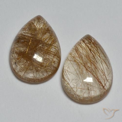 Pedras preciosas de Quartzo Rutilo Marrom Quente natural de 3.65 ct, Formato de pêra, Transparente