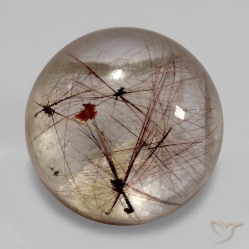 Quartzo Rutilo claro com marrom Natural 5.45ct, Redondo, Transparente