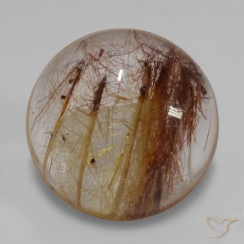 Quartzo Rutilo claro com marrom Natural 7.37ct, Redondo, Transparente