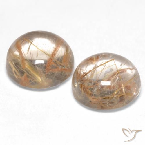 Pedras preciosas de Quartzo Rutilo Castanho muito claro natural de 2.96 ct, Redondo, Transparente